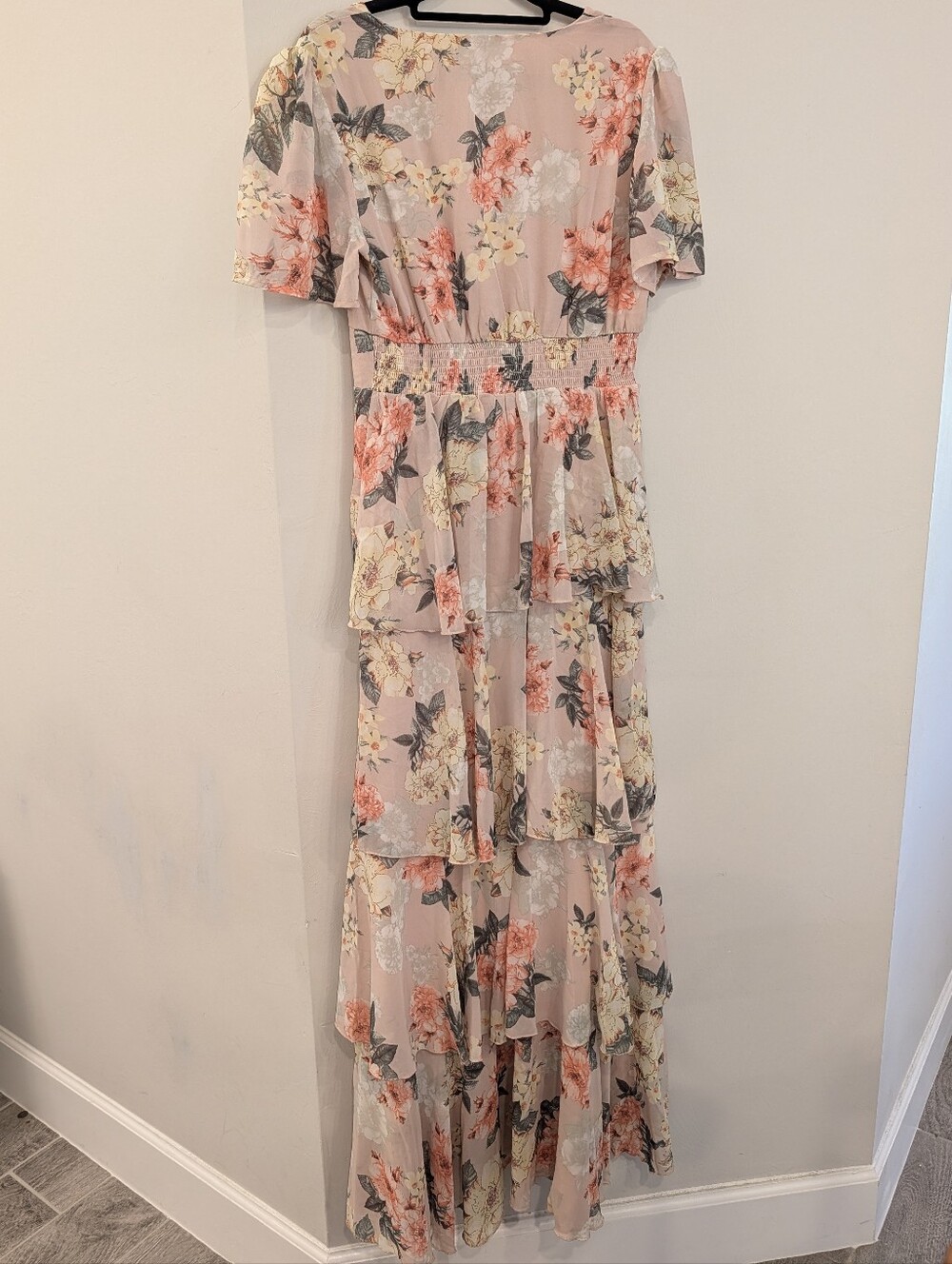 NWT Baltic Born Montaigne Maxi Dress Chiffon Pale Blush Floral Women's Large - Picture 11 of 14